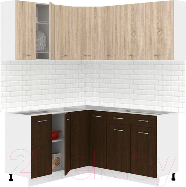 Изображение товара Кухонный гарнитур Кортекс-мебель Корнелия Лира 1.5x1.9 без столешницы (дуб сонома/венге)