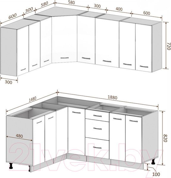 Изображение товара Кухонный гарнитур Кортекс-мебель Корнелия Лира 1.5x1.9 без столешницы (дуб сонома/венге)