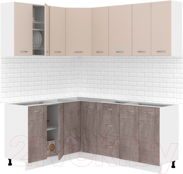 Изображение товара Кухонный гарнитур Кортекс-мебель Корнелия Лира 1.5x1.9 без столешницы (капучино/оникс)