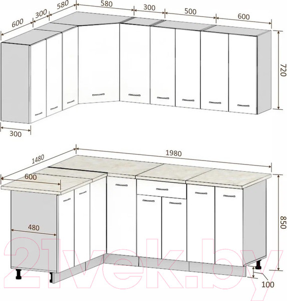 Изображение товара Кухонный гарнитур Кортекс-мебель Корнелия Лира 1.5x2.0 (капучино/оникс/королевский опал)