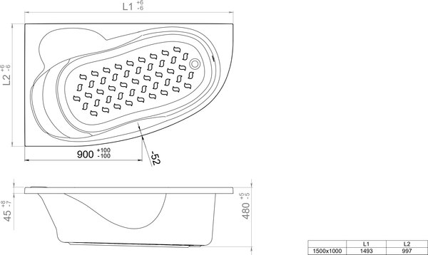 Изображение товара Ванна акриловая Triton Кайли 150x100 R Люкс Flat (с гидромассажем)