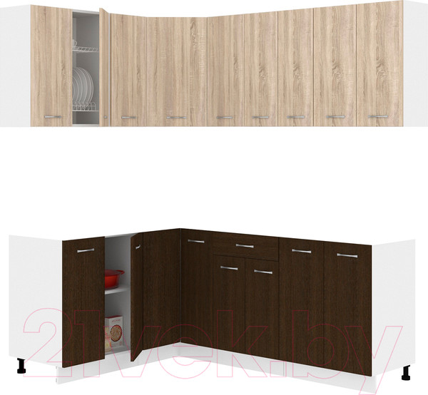 Изображение товара Кухонный гарнитур Кортекс-мебель Корнелия Лира 1.5x2.0 без столешницы (дуб сонома/венге)