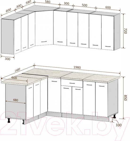 Изображение товара Кухонный гарнитур Кортекс-мебель Корнелия Лира 1.5x2.0 без столешницы (дуб сонома)