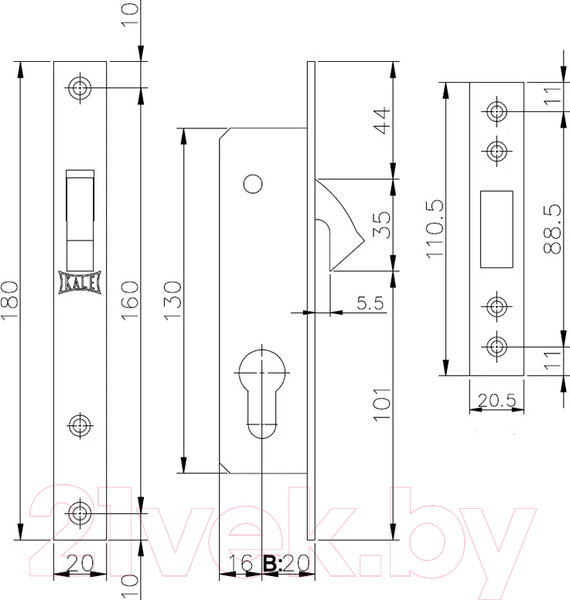 Изображение товара Замок врезной Kale 201 B (20мм)