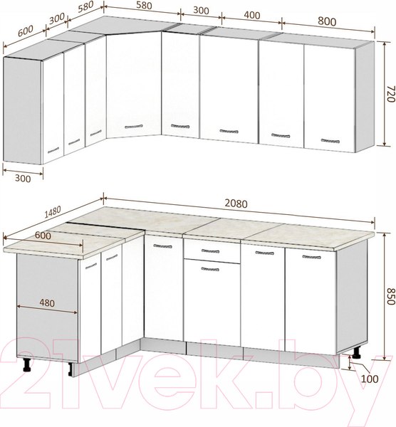 Изображение товара Кухонный гарнитур Кортекс-мебель Корнелия Лира 1.5x2.1 (дуб сонома/марсель)