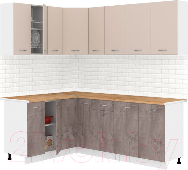 Изображение товара Кухонный гарнитур Кортекс-мебель Корнелия Лира 1.5x2.1 (капучино/оникс/дуб бунратти)