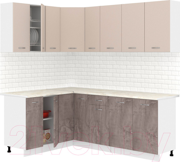 Изображение товара Кухонный гарнитур Кортекс-мебель Корнелия Лира 1.5x2.1 (капучино/оникс/королевский опал)