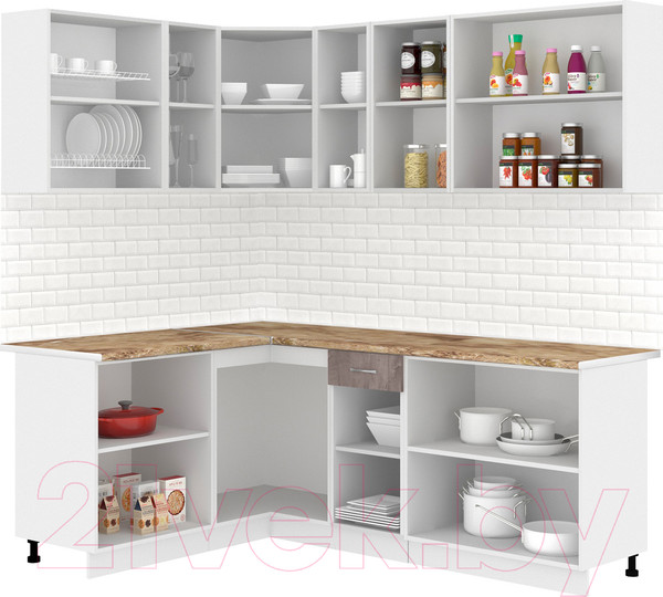 Изображение товара Кухонный гарнитур Кортекс-мебель Корнелия Лира 1.5x2.1 (капучино/оникс/мадрид)