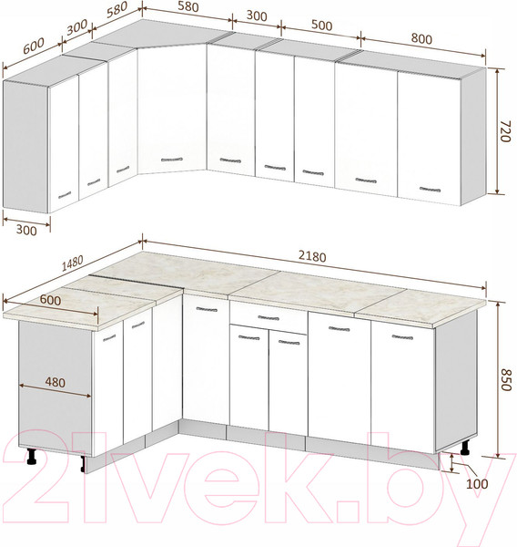 Изображение товара Кухонный гарнитур Кортекс-мебель Корнелия Лира 1.5x2.2 без столешницы (капучино/оникс)