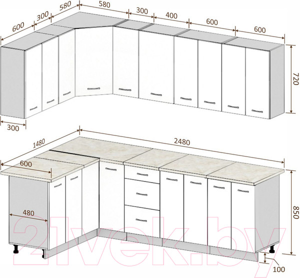 Изображение товара Кухонный гарнитур Кортекс-мебель Корнелия Лира 1.5x2.5 (дуб сонома/марсель)