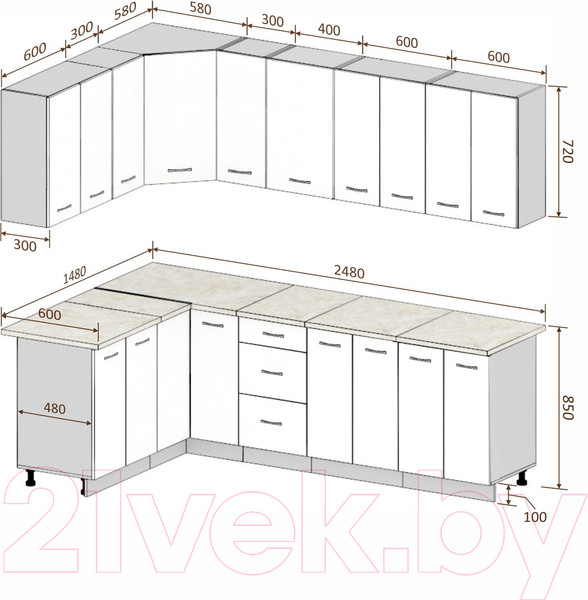 Изображение товара Кухонный гарнитур Кортекс-мебель Корнелия Лира 1.5x2.5 без столешницы (капучино/оникс)