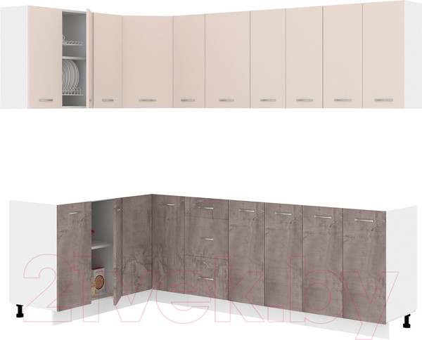 Изображение товара Кухонный гарнитур Кортекс-мебель Корнелия Лира 1.5x2.5 без столешницы (капучино/оникс)