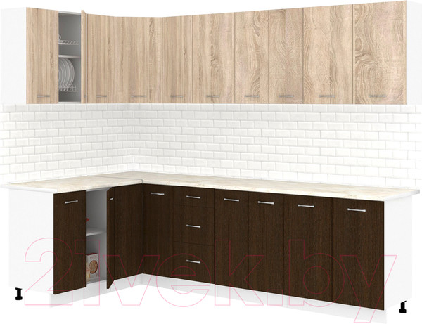 Изображение товара Кухонный гарнитур Кортекс-мебель Корнелия Лира 1.5x2.7 (дуб сонома/венге/королевский опал)