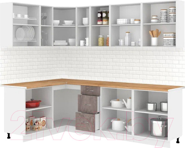 Изображение товара Кухонный гарнитур Кортекс-мебель Корнелия Лира 1.5x2.5 (капучино/оникс/дуб бунратти)