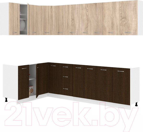 Изображение товара Кухонный гарнитур Кортекс-мебель Корнелия Лира 1.5x2.7 без столешницы (дуб сонома/венге)