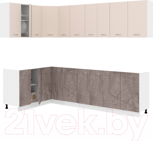 Изображение товара Кухонный гарнитур Кортекс-мебель Корнелия Лира 1.5x2.7 без столешницы (капучино/оникс)