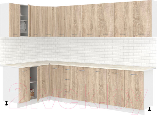 Изображение товара Кухонный гарнитур Кортекс-мебель Корнелия Лира 1.5x2.9 (дуб сонома/королевский опал)