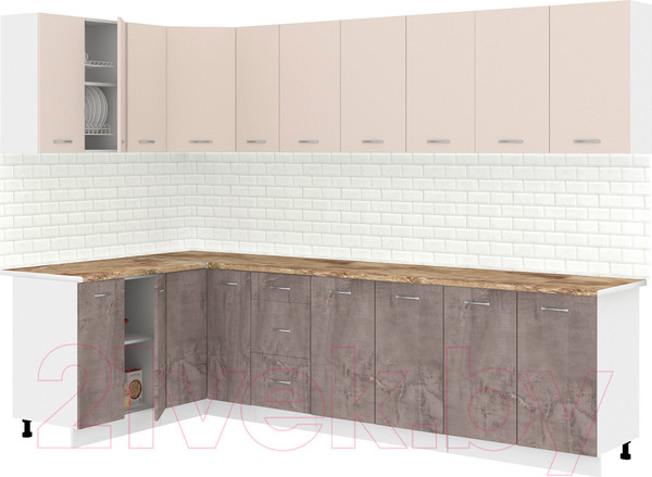 Изображение товара Кухонный гарнитур Кортекс-мебель Корнелия Лира 1.5x2.9 (капучино/оникс/мадрид)