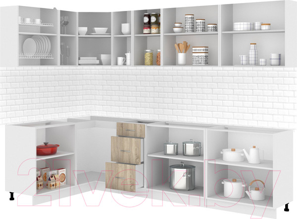 Изображение товара Кухонный гарнитур Кортекс-мебель Корнелия Лира 1.5x2.9 без столешницы (капучино/оникс)