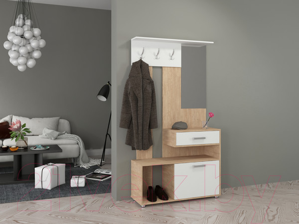 Изображение товара Секция в прихожую Genesis Мебель Энтер 1 (дуб сонома/белый)