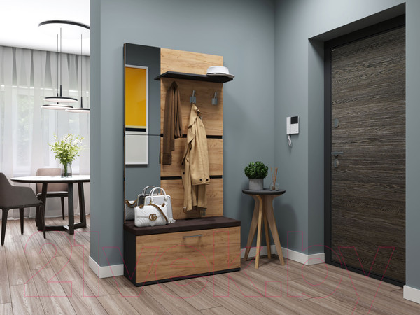 Изображение товара Вешалка для одежды Genesis Мебель Энтер 2 с зеркалом (дуб золотой/венге)