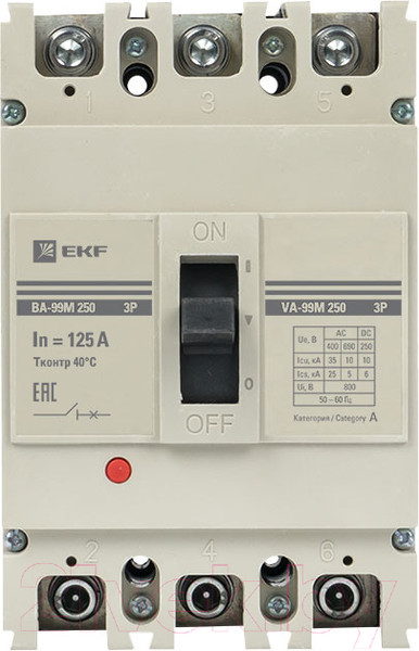 Изображение товара Выключатель автоматический EKF PROxima ВА-99М 250/125А 3P 35кА / mccb99-250-125m