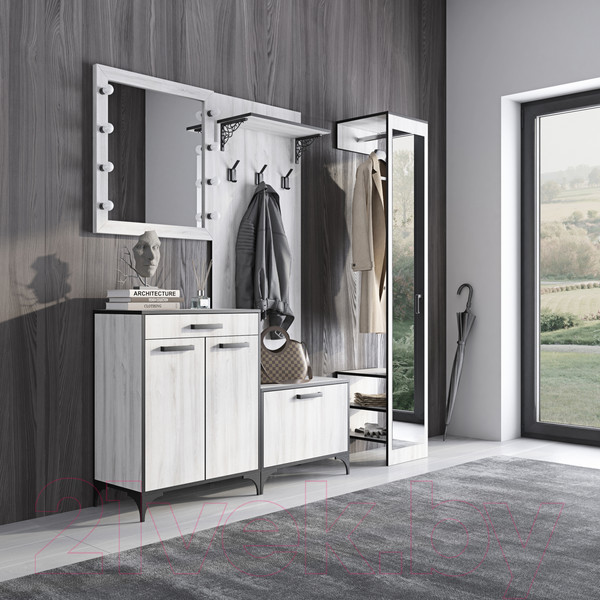 Изображение товара Секция в прихожую Genesis Мебель Энтер Loft с зеркалом (сосна белая)
