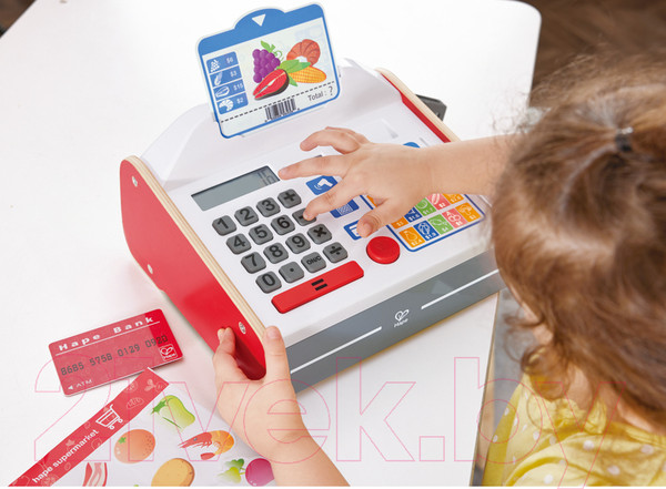 Изображение товара Касса игрушечная Hape С набором наклеек и калькулятором / E3184_HP