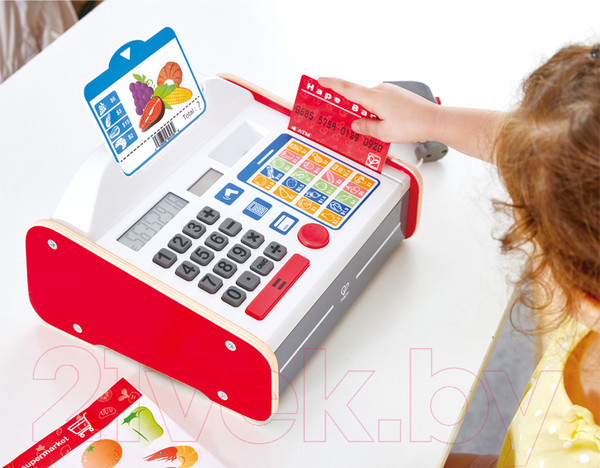 Изображение товара Касса игрушечная Hape С набором наклеек и калькулятором / E3184_HP