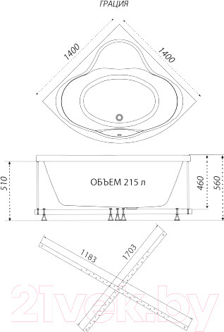 Изображение товара Ванна акриловая Triton Грация 140x140 Стандарт Flat (с гидромассажем)