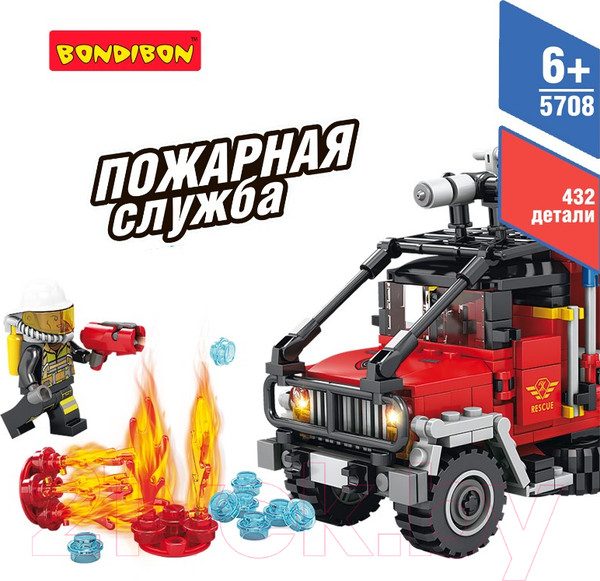 Изображение товара Конструктор Bondibon Пожарная Служба. Пожарная машина / ВВ5708 (432эл)