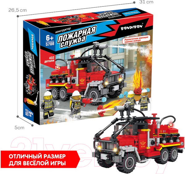Изображение товара Конструктор Bondibon Пожарная Служба. Пожарная машина / ВВ5708 (432эл)
