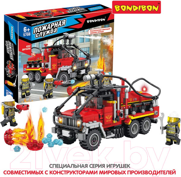Изображение товара Конструктор Bondibon Пожарная Служба. Пожарная машина / ВВ5708 (432эл)