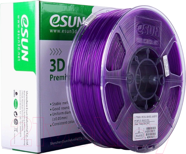 Изображение товара Пластик для 3D-печати eSUN PETG / PETG175Z1 (1.75мм, 1кг, прозрачный пурпурный)
