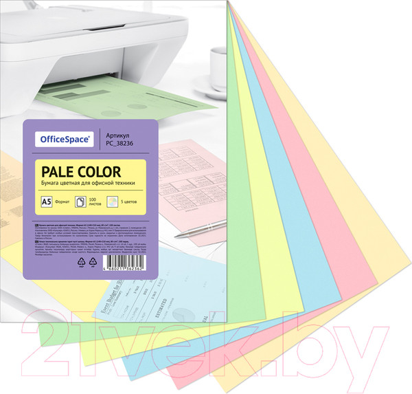 Изображение товара Набор цветной бумаги OfficeSpace Pale Color А5 / PC_38236 (5цв)