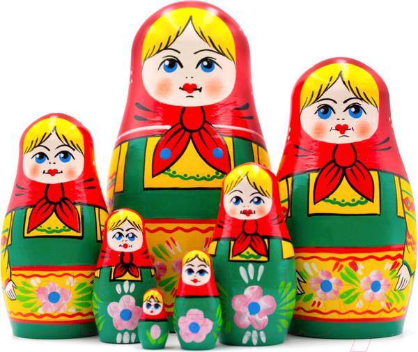 Изображение товара Матрешка сувенирная Брестская Фабрика Сувениров В зеленом сарафане и красном платке / 7012