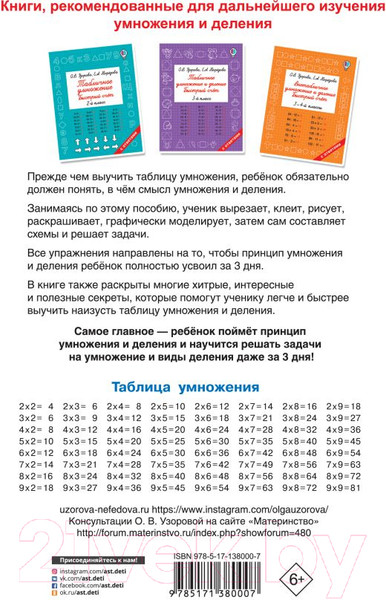 Изображение товара Учебное пособие АСТ Таблица умножения за 3 дня (Узорова О.В., Нефедова Е.А.)