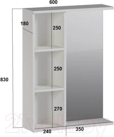 Изображение товара Шкаф с зеркалом для ванной Genesis Мебель 60x18x83 (белый)