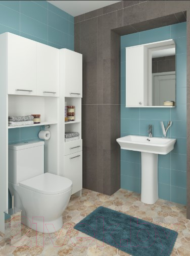 Изображение товара Шкаф с зеркалом для ванной Genesis Мебель 60x18x83 (белый)