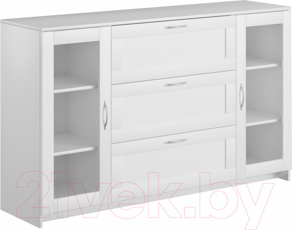 Изображение товара Тумба Mio Tesoro Сириус 2 двери со стеклом и 3 ящика 156x95 2.02.03.370.1 (белый)