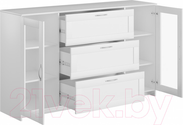 Изображение товара Тумба Mio Tesoro Сириус 2 двери со стеклом и 3 ящика 156x95 2.02.03.370.1 (белый)