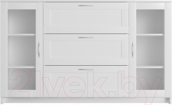 Изображение товара Тумба Mio Tesoro Сириус 2 двери со стеклом и 3 ящика 156x95 2.02.03.370.1 (белый)