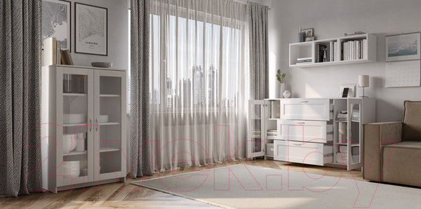 Изображение товара Тумба Mio Tesoro Сириус 2 двери со стеклом и 3 ящика 156x95 2.02.03.370.1 (белый)