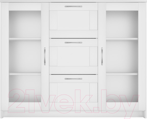 Изображение товара Тумба Mio Tesoro Сириус 2 двери со стеклом и 3 ящика 117x95 2.02.03.380.1 (белый)