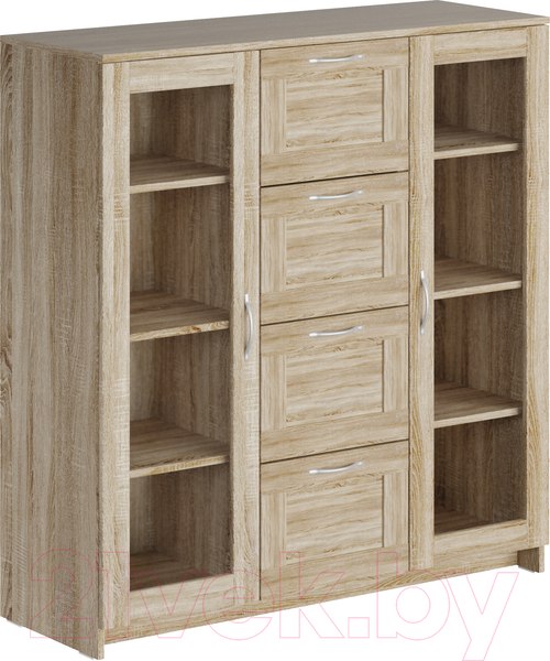 Изображение товара Тумба Mio Tesoro Сириус 2 двери со стеклом и 4 ящика 117x123 2.02.03.400.3 (дуб сонома)