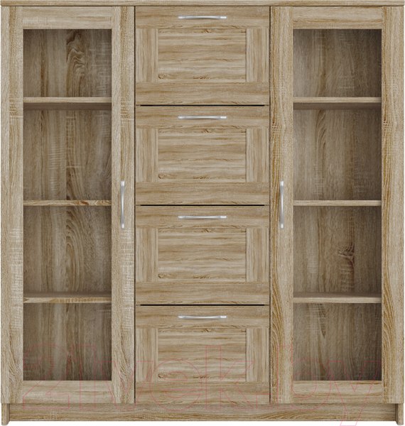 Изображение товара Тумба Mio Tesoro Сириус 2 двери со стеклом и 4 ящика 117x123 2.02.03.400.3 (дуб сонома)