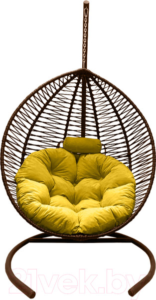Изображение товара Кресло подвесное Craftmebelby Кокон Капля Зигзаг (коричневый/желтый)
