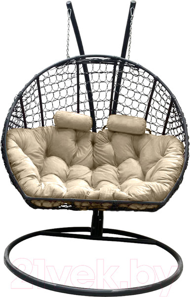 Изображение товара Кресло подвесное Craftmebelby Кокон Двойной Премиум Кольца (черный/бежевый)