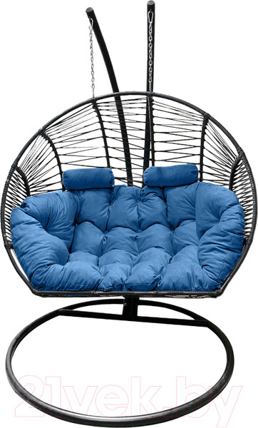 Изображение товара Кресло подвесное Craftmebelby Кокон Двойной Премиум Зигзаг (черный/голубой)