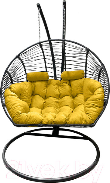 Изображение товара Кресло подвесное Craftmebelby Кокон Двойной Премиум Зигзаг (черный/желтый)